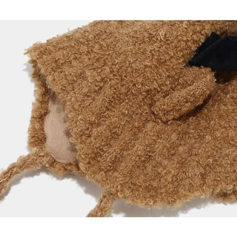 Men B-black Furry Buffalo Horn Winter Hat Unisex Faux Fur Earflap Trooper Cap